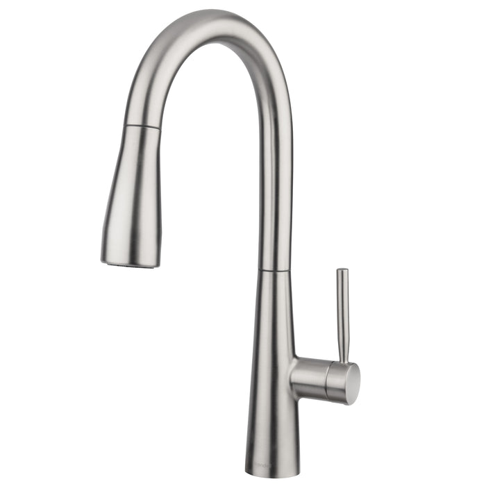 Brondell KF10-SRS Jema kitchen faucet in spotclear stainless, angled view without the deck plate