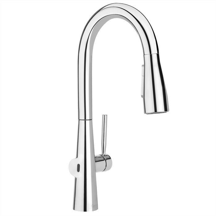Brondell KFS15-CH Jema touchless faucet in chrome, angled view showing the sensor and no deck plate