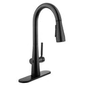 Brondell KFS15-MB Jema touchless faucet in matte black with the matching deck plate and sensor visible
