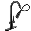 Brondell KFS15-MB Jema touchless faucet in matte black with the pull-down sprayhead and hose extended