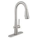 Brondell KFS15-SRS Jema touchless faucet in spotclear stainless with the matching deck plate and sensor visible