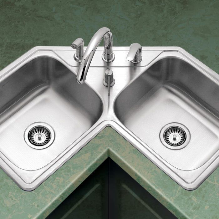 Houzer LCR-3221-1 Legend 32" Drop-in Topmount 4-Hole 50/50 Double Bowl Corner Kitchen Sink with Strainer