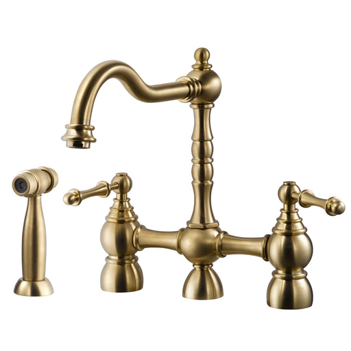 Houzer LEXBS-956-BB Lexington Series Brushed Brass Dual Handle Bridge Kitchen Faucet