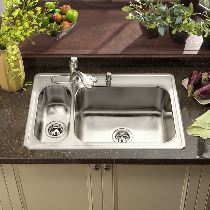 Houzer LHD-3322-C Legend 33" Stainless Steel Topmount 4-Hole 80/20 Double Bowl Kitchen Sink with Strainer & Grids