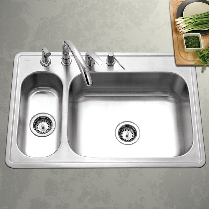 Houzer LHD-3322-C Legend 33" Stainless Steel Topmount 4-Hole 80/20 Double Bowl Kitchen Sink with Strainer & Grids