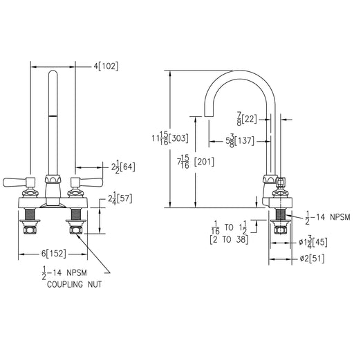 Dimension drawing for Elkay LK406LGN05L2 Faucet with 5" Gooseneck Spout 2" Handle in Chrome