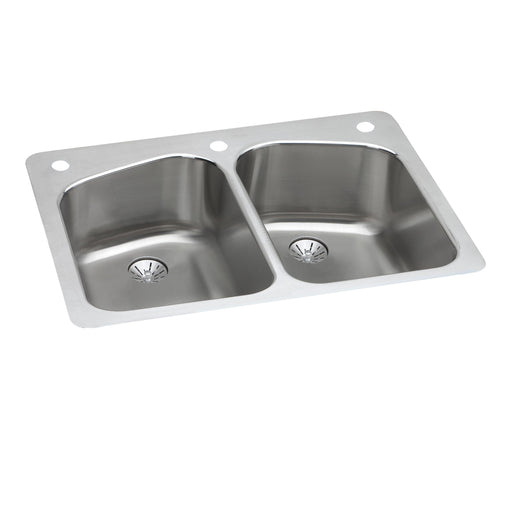 Elkay LKHSR33229PD3 Stainless Steel 3-Hole Double-Bowl Dual-Mount Kitchen Sink