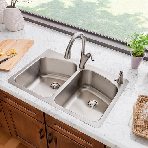 Elkay " x " Stainless Steel 3-Hole Double-Bowl Dual-Mount Kitchen Sink in Lustrous Satin