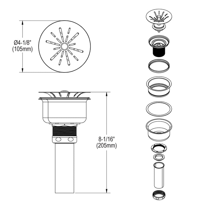 Elkay LKPDQ1CR Drain Fitting Stainless Steel Body and Strainer in Chrome