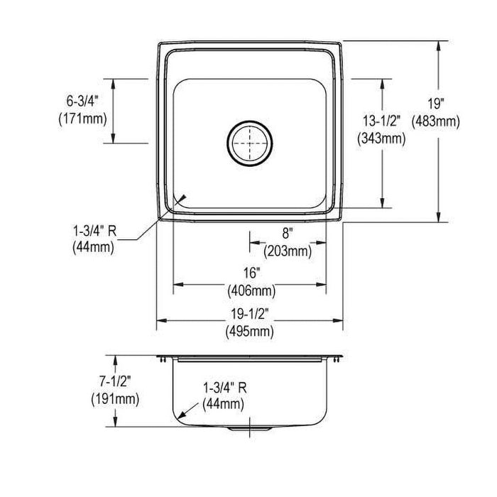 Elkay LRQ19191 19-1/2" x 19" Stainless Steel 1-Hole Single-Bowl Drop-In Sink in Lustrous Satin