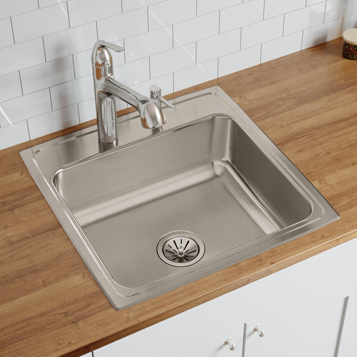 Elkay LR22221 22" x 22" Stainless Steel 1-Hole Single-Bowl Drop-In Kitchen Sink in Lustrous Satin