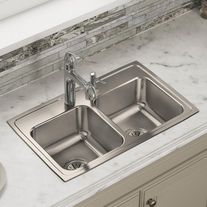 Elkay LR29184 29" x 18" Stainless Steel 4-Hole Double-Bowl Drop-In Kitchen Sink in Lustrous Satin