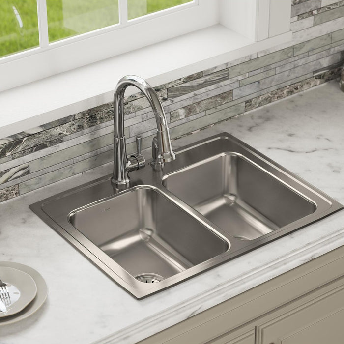 Elkay LR29221 29" x 22" Stainless Steel 1-Hole Double-Bowl Drop-In Kitchen Sink in Lustrous Satin