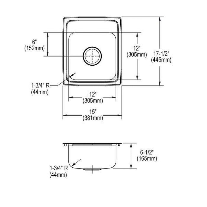 Elkay LRADQ1517651 15" x 17-1/2" Stainless Steel 1-Hole Single-Bowl Drop-In Sink in Lustrous Satin