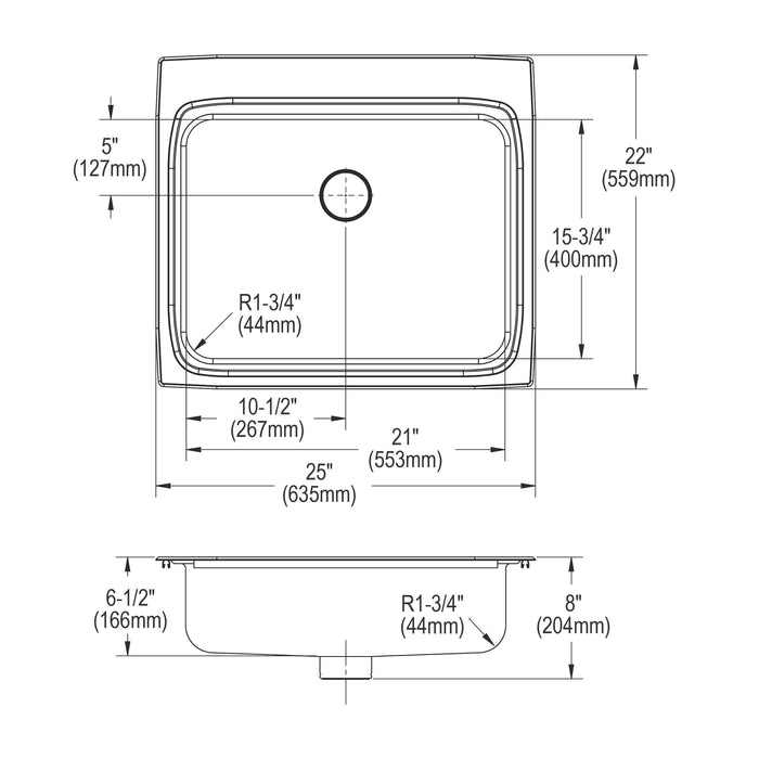 Elkay LRAD252265PD4 25" x 22" Stainless Steel 4-Hole Single-Bowl Drop-In Kitchen Sink in Lustrous Satin