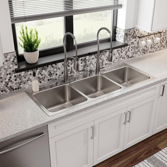 Elkay LTR5422106 54" x 22" Stainless Steel 6-Hole Triple-Bowl Drop-In Kitchen Sink in Lustrous Satin