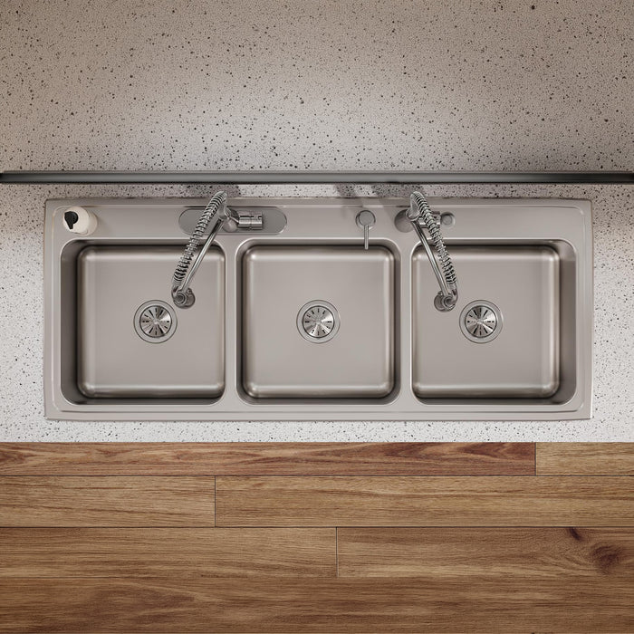 Elkay LTR5422106 54" x 22" Stainless Steel 6-Hole Triple-Bowl Drop-In Kitchen Sink in Lustrous Satin