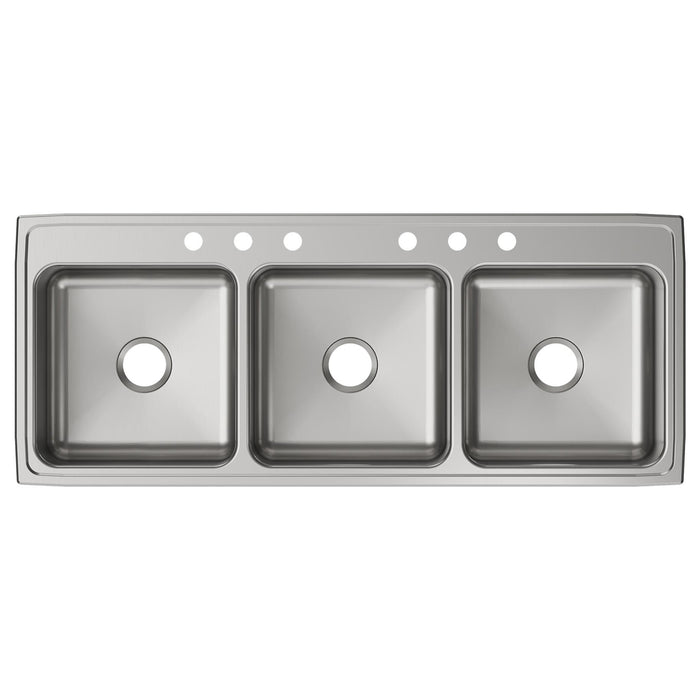 Elkay LTR5422106 54" x 22" Stainless Steel 6-Hole Triple-Bowl Drop-In Kitchen Sink in Lustrous Satin