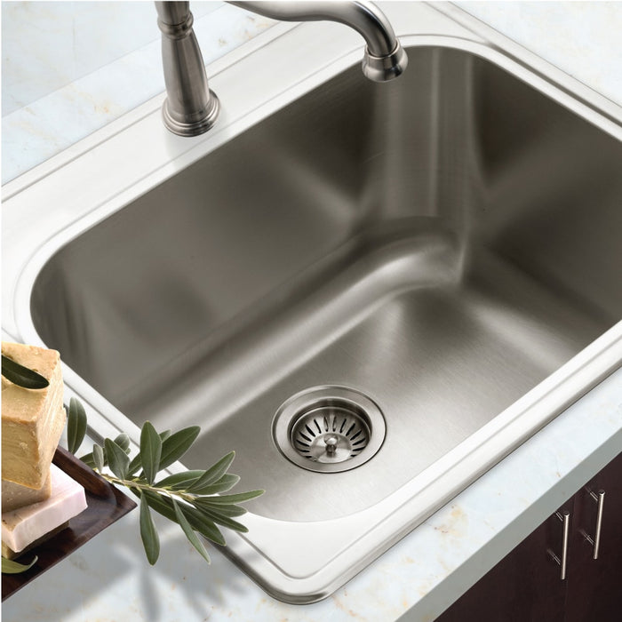 Houzer LTS-2522-1 Laundry 25" Stainless Steel Drop-in Topmount 1-Hole Single Bowl Sink 12" Deep Laundry Sink