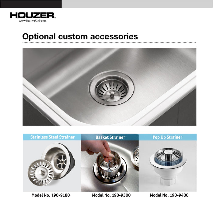 Houzer LTS-2522-1 Laundry 25" Stainless Steel Drop-in Topmount 1-Hole Single Bowl Sink 12" Deep Laundry Sink