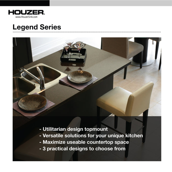 Houzer LTS-2522-1 Laundry 25" Stainless Steel Drop-in Topmount 1-Hole Single Bowl Sink 12" Deep Laundry Sink
