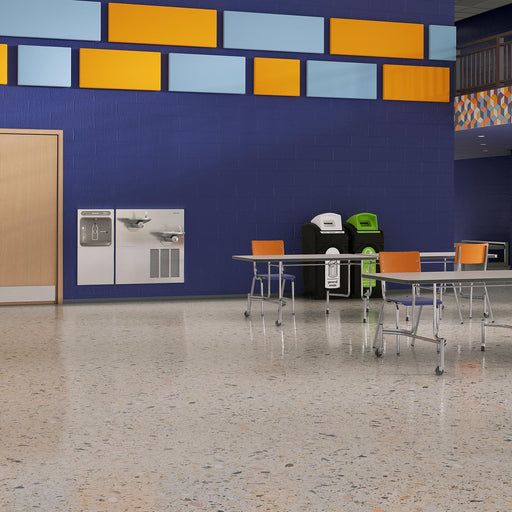 Elkay bottle filling station and drinking fountain installed in a school cafeteria