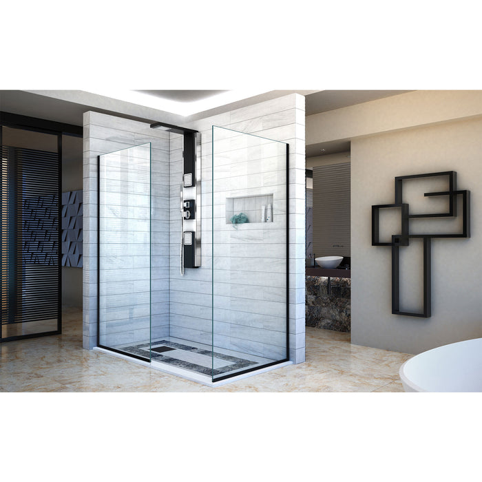 DreamLine SHDR-3230342-09 Linea Two Individual Frameless Shower Screens 34" and 30"W x 72"H, Open Entry Design in Satin Black