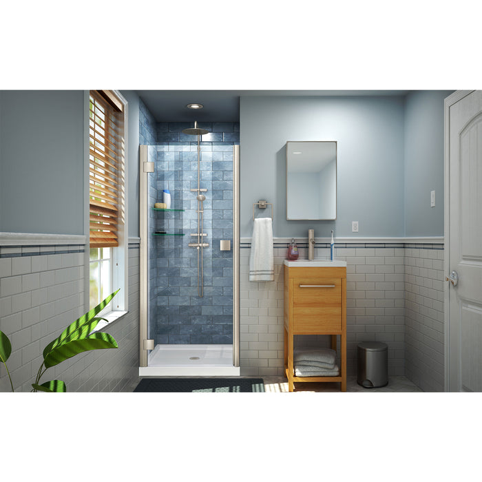 DreamLine DL-533242-04 Lumen 32"D x 42"W x 74 3/4"H Hinged Shower Door in Brushed Nickel with White Base Kit