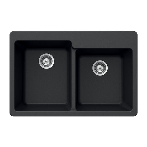 Houzer M-175 MIDNITE Quartztone 33" Midnite Granite Composite Drop-in Topmount 60/40 Double Bowl Kitchen Sink