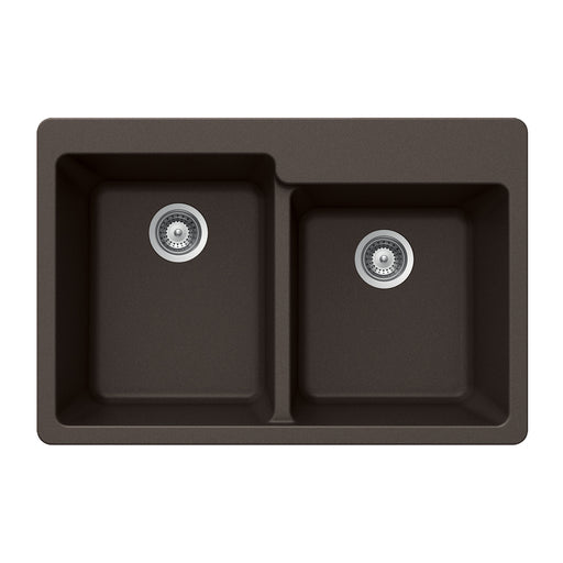 Houzer M-175 MOCHA Quartztone 33" Mocha Granite Composite Drop-in Topmount 60/40 Double Bowl Kitchen Sink
