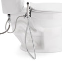Brondell MBH-40-B side view of the installed CleanSpa sprayer hose and toilet water-supply connection