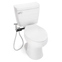 Brondell MBH-40-B black CleanSpa holster and hanging sprayer hose on a toilet, elevated angled view