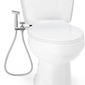Brondell MBH-40-S stainless steel CleanSpa holster and handheld sprayer installed beside a closed toilet seat
