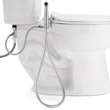 Brondell MBH-40-S side close-up of the CleanSpa sprayer, hanging hose, and connection beneath the toilet tank
