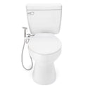 Brondell MBH-40-W toilet with the white CleanSpa holster beside the seat and hose hanging at the side