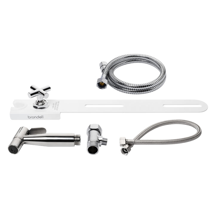 Brondell MBH-40-W CleanSpa white holster, sprayer, and supply components displayed together at an angle