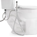 Brondell MBH-40-W side view of the installed CleanSpa hoses and water connection below the toilet tank