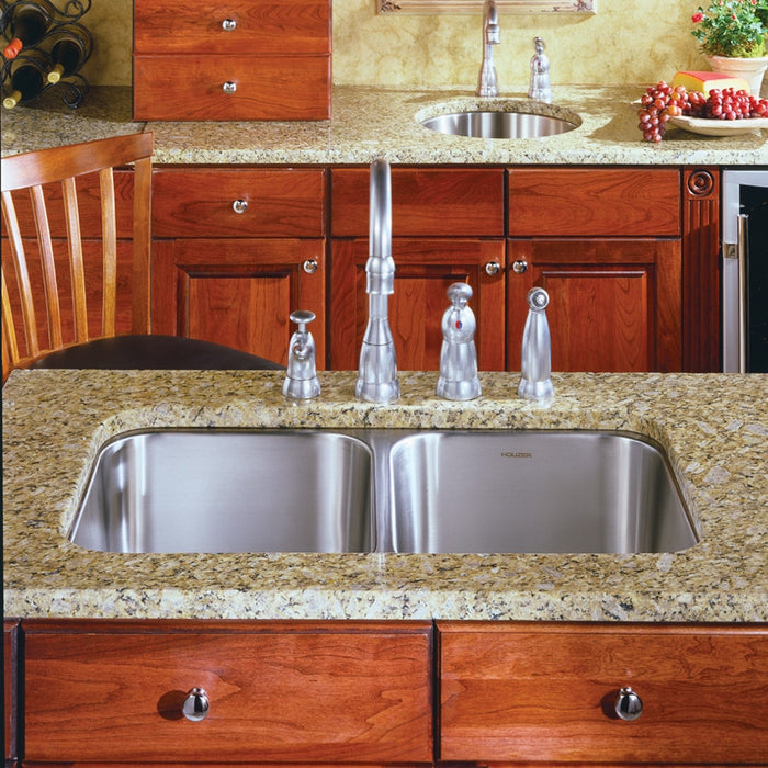 Houzer MD-3109-1 Medallion 31" Undermount 50/50 Double Bowl Kitchen Sink with Strainer