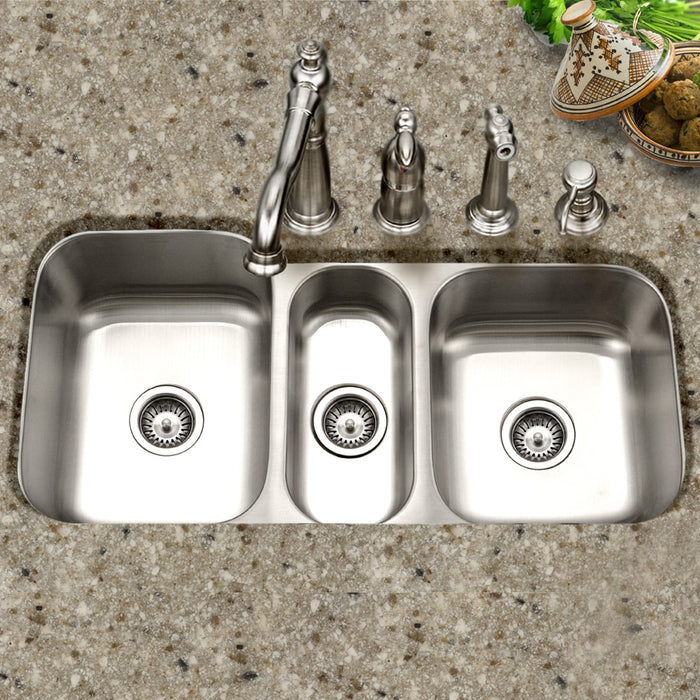 Houzer MGT-4120-1 Medallion 40" Undermount Triple Bowl Kitchen Sink with Strainers