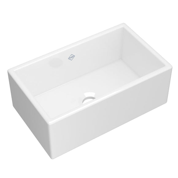 Rohl MS3018WH Classic Shaker Single Bowl Farmhouse Apron Front Fireclay Kitchen Sink - White