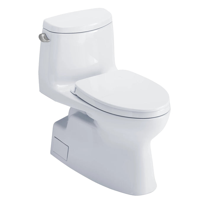 One-piece elongated toilet with skirted design, Universal Height, TORNADO FLUSH, and CEFIONTECT