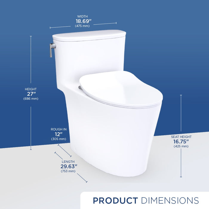 TOTO MS686234CEFG#01 Aurora One-Piece Universal Height 1.28 GPF Elongated Toilet with Slim Seat, Washlet+