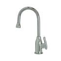 Point-of-use drinking faucet with modern curved body and handle in brushed nickel finish.
