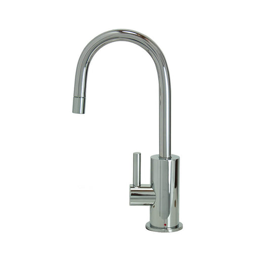 Hot water faucet with contemporary round body and handle in brushed nickel finish.