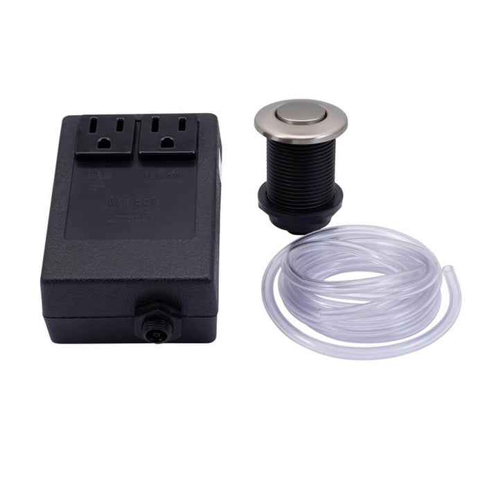 Round "Classic" waste disposer air switch with direct plug-in in polished chrome finish.