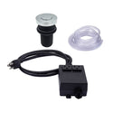 Round "Deluxe" flush waste disposer air switch with freedom mount in brushed stainless finish.