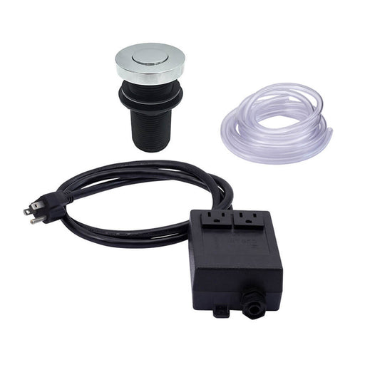 Round "Deluxe" flush waste disposer air switch with freedom mount in brushed stainless finish.
