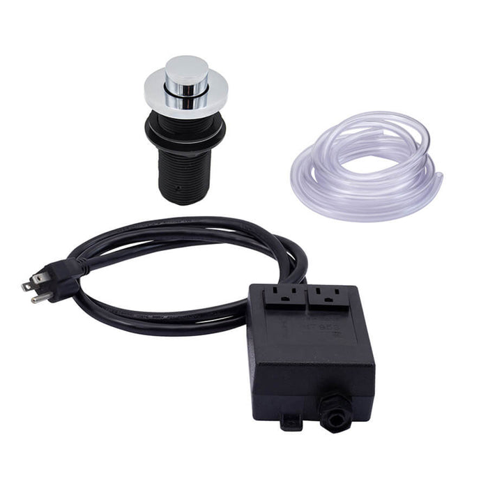 Round "Deluxe" raised waste disposer air switch with freedom mount in polished chrome finish.