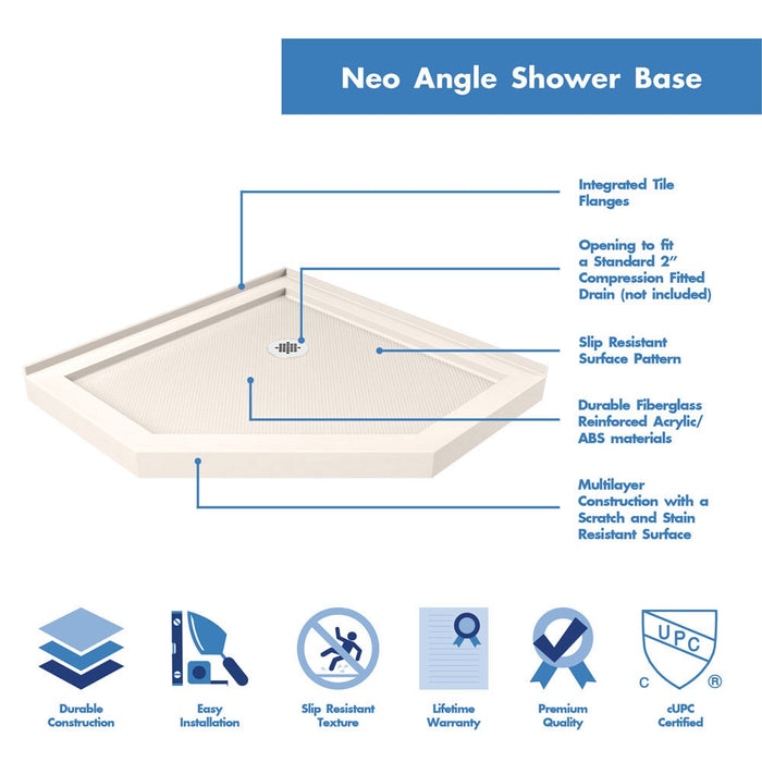 DreamLine DL-6061-22-01 Prism Plus 38" x 74 3/4" Frameless Neo-Angle Shower Enclosure in Chrome with Biscuit Base