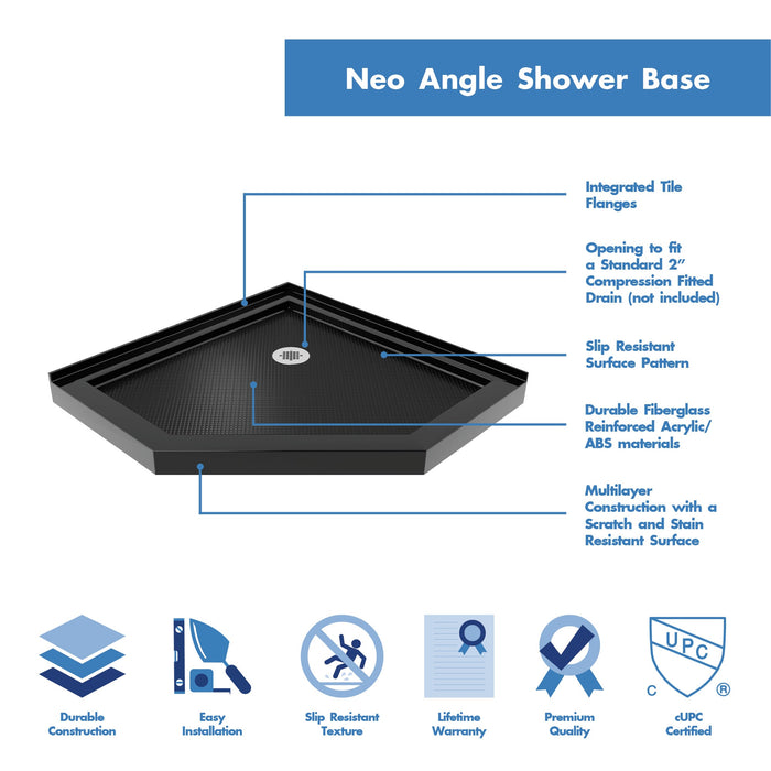 DreamLine DLT-2036360-88 SlimLine 36"D x 36"W x 2 3/4"H Corner Drain Neo-Angle Shower Base in Black